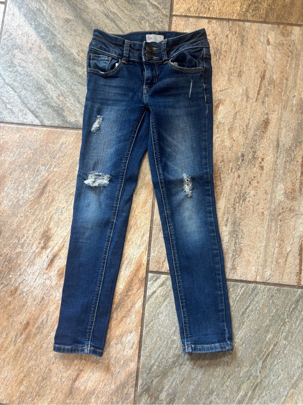 SO Dark Wash Distressed Skinny Jeans